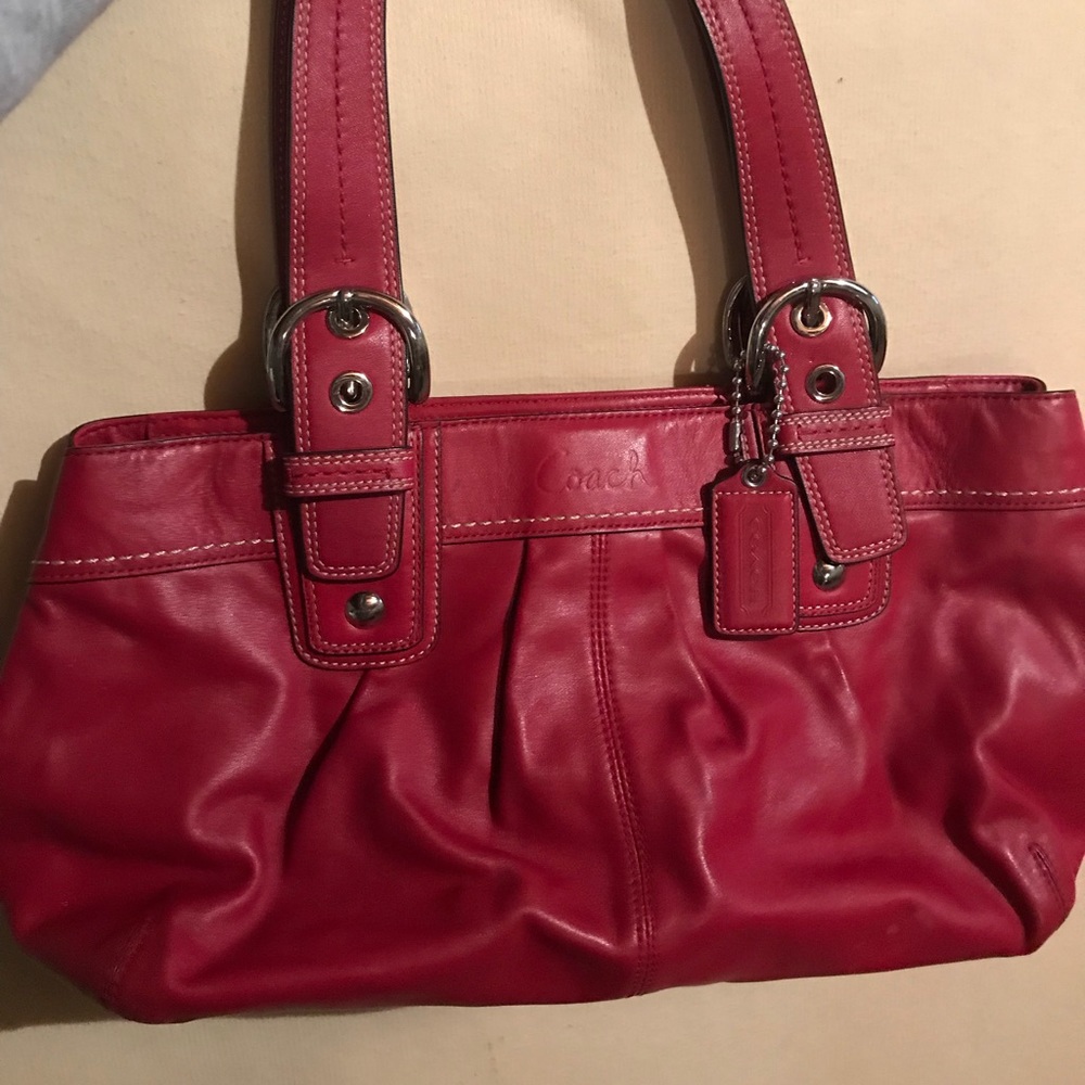 Authentic red Coach leather bucket handbag/purse